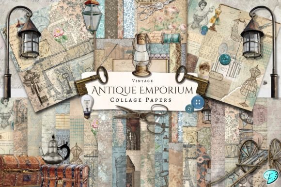 Download Antique Emporium Digital Collage Papers - Collage Collection