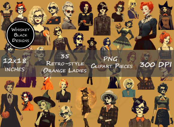 Download Retro-Style Black &amp; Orange Collage Girls - Collage Collection
