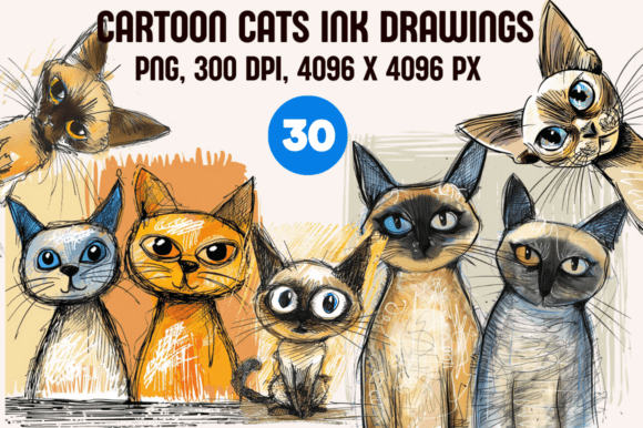 Download Cartoon Cats Ink Drawings - Wing Collection